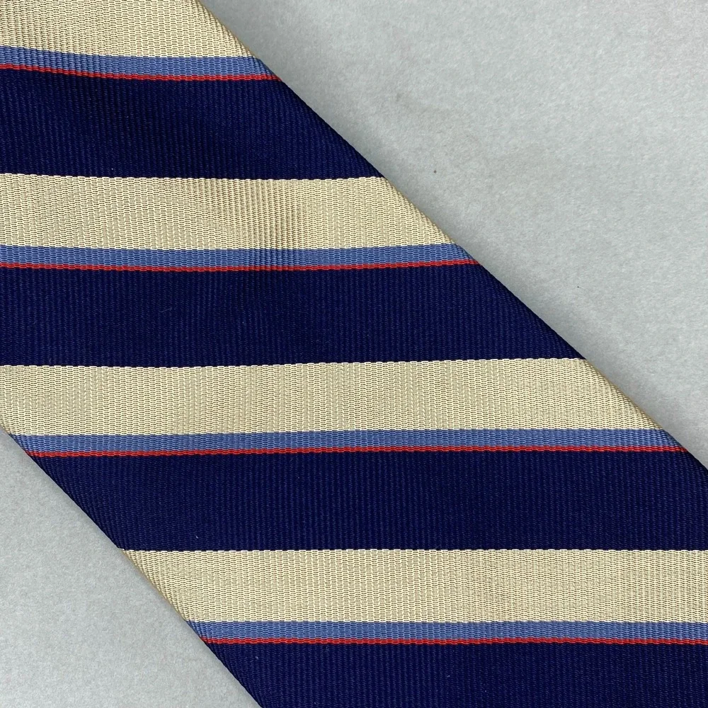 VTG May D&F Striped Repp Tie Mens Silk Navy Cream Red Regimental Preppy‎ 56x3.5